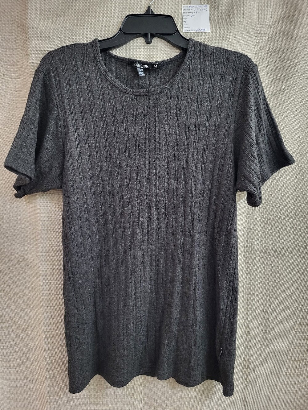 Rustic Dime Men's Dark Charcoal Gray Ribbed Tee Shirt Size Medium Casual Preppy